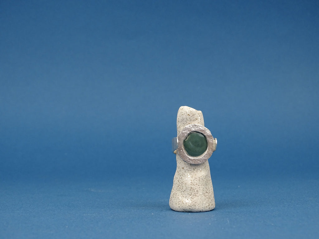 Bague émaillée En Argent Massif - Émail Vert Et Noir, Taille 53 - Occasion Très Bon état